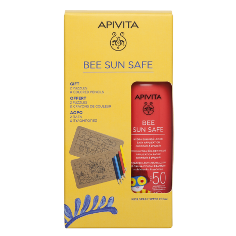 APIVITA PROMO Sunscreen spray for children SPF50 200 ml + GIFT 2 pcs Craft puzzle + colored pencils