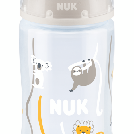 NUK FIRST CHOICE RR Bottle Temperature control 300 ml. with rubber teat for food 0-6 months. Beige