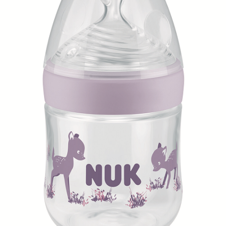 NUK NATURE SENSE Temperature control Glass bottle 120 ml. with silicone nipple for feeding 0+ months. S, Purple