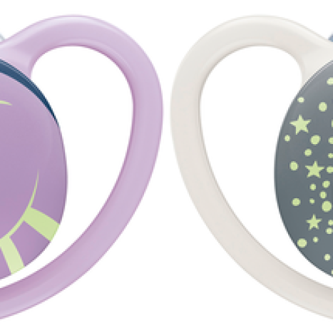 NUK SPACE NIGHT pacifier pacifier silicone 0-6 months. Girl x 2