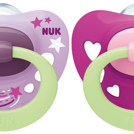 NUK SIGNATURE NIGHT pacifier pacifier silicone 6-18 months. Girl x 2