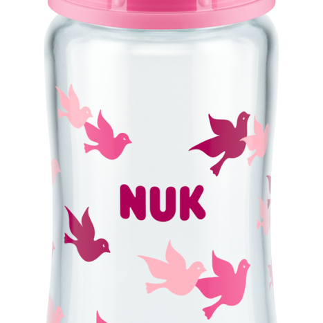 NUK FIRST CHOICE + Glass bottle Temperature control 240 ml. with silicone pacifier for food 0-6 months. Pink