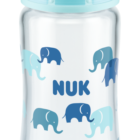 NUK FIRST CHOICE + Glass bottle Temperature control 240 ml. with rubber teat for food 0-6 months. Son