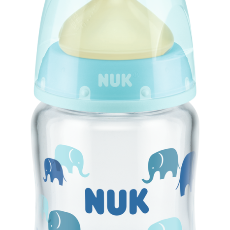 NUK FIRST CHOICE + Glass bottle Temperature control 120 ml. with rubber teat for food 0-6 months. Son