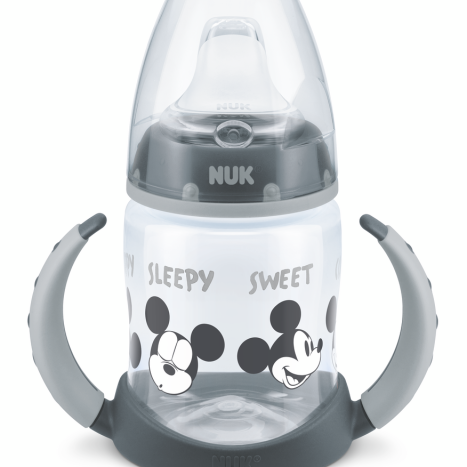 NUK FIRST CHOICE RR Bottle Temperature control150 ml. with silicone tip for juice 6+ months, Mickey, Grey