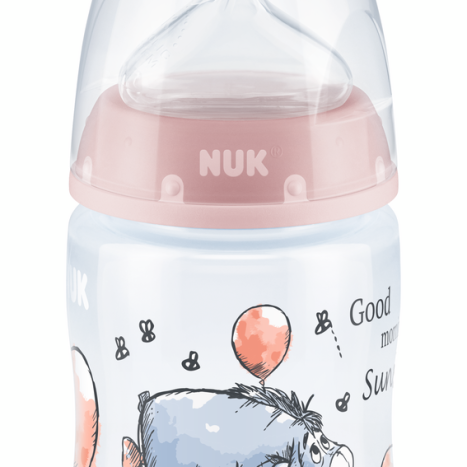 NUK FIRST CHOICE+ PP Bottle Temperature control 150 ml. DISNEY with silicone pacifier for feeding 0-6 months. Pink
