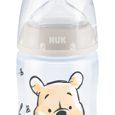 NUK FIRST CHOICE+ PP Bottle Temperature control 150 ml. DISNEY with silicone pacifier for feeding 0-6 months. Beige