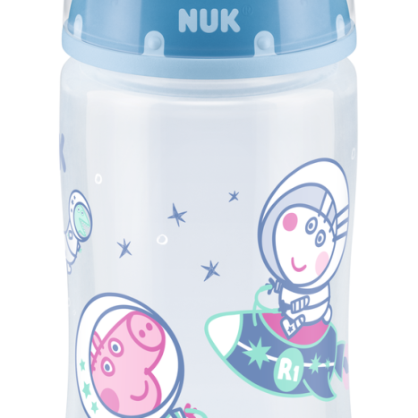 NUK FIRST CHOICE RR Bottle Temperature control 300 ml. with silicone pacifier 6-18 months. PEPPAPIG BOY