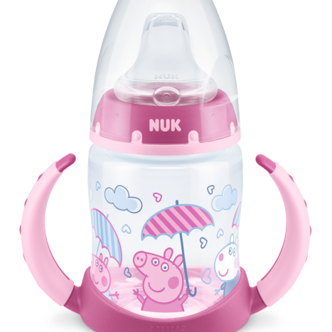 NUK FIRST CHOICE РР Шише Temperature control 150 мл. с накрайник силикон за сок 6+ мес., PEPPA PIG, Розов