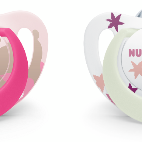 NUK STAR DAY & NIGHT pacifier pacifier silicone 6-18 months. Girl x 2