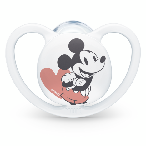 NUK pacifier silicone pacifier 0-6 months, 1 pc., Space Mickey, White