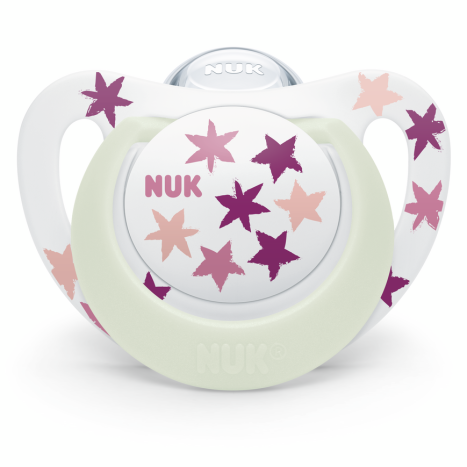 NUK pacifier pacifier silicone 6-18 months, 1 pc. STAR Night, Shining, Pink stars