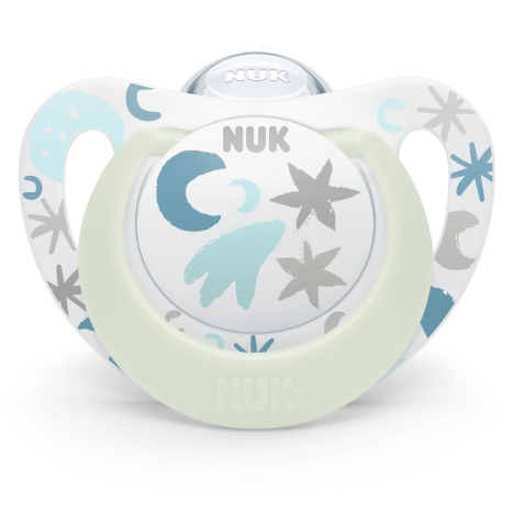 NUK pacifier pacifier silicone 0-6 months, 1 pc. STAR Night, Luminous, White with stars