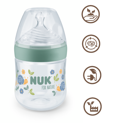 NUK for NATURE RR Bottle Temperature control 150 ml. with silicone feeding teat S, Green