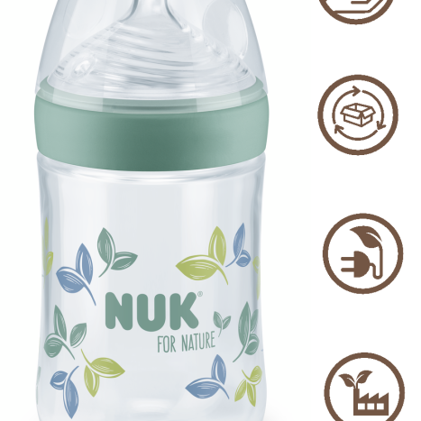 NUK for NATURE RR Bottle Temperature control 260 ml. with silicone nipple for feeding M, Green