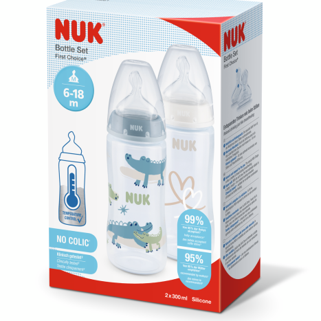 NUK FIRST CHOICE+ СЕТ TWIN Шише РР Temperature Control 300 мл. 6-18 мес. - 2 бр. Син