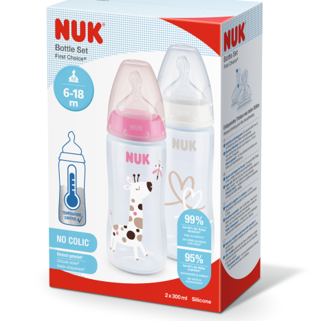 NUK FIRST CHOICE+ TWIN SET Bottle PP Temperature Control 300 ml. 6-18 months - 2 pcs. Pink