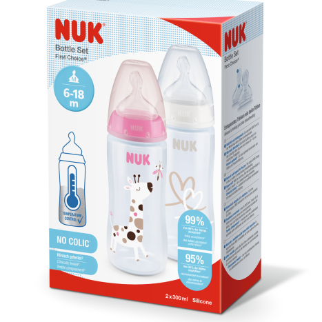 NUK FIRST CHOICE+ СЕТ TWIN Шише РР Temperature Control 300 мл. 6-18 мес. - 2 бр. Розов