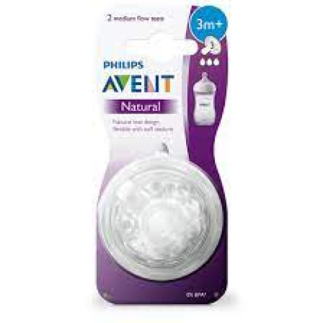 AVENT Биберон Natural Medium с 2дупки 3м+ x 2