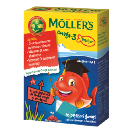 MOLLERS OMEGA 3 желирани рибки с вкус на ягода + vit D x 36