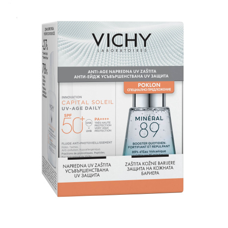 VICHY PROMO SOLEIL UV-AGE SPF50+ флуид за лице против фотостареене 40ml + MINERAL 89 бустер 30ml