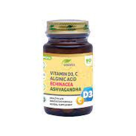 GREWIA Vitamin D3 + Vitamin C + Echinacea + Withania somnifera + Alginic acid for the immune system x 90 tabl