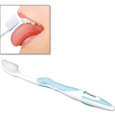MIRADENT Brush for hypersensitive teeth and problem gums, tongue scraper