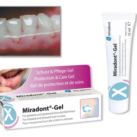 MIRADENT Gel with plant ingredients, minerals, vitamins for canker sores, herpes, denture stomatitis and gingivitis
