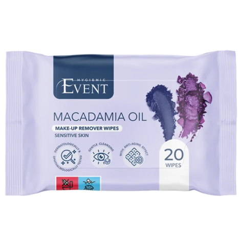 EVENT MAKE-UP влажни кърпички за почистване на грим с масло от макадамия x 20