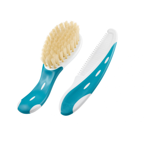 NUK Hair brush with natural bristles and comb, blue