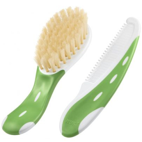 NUK Hair brush with natural bristles and comb, green