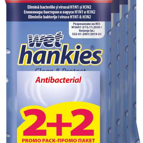 WET HANKIES CLEAN 2+2 Антибактериални влажни кърпи х 15