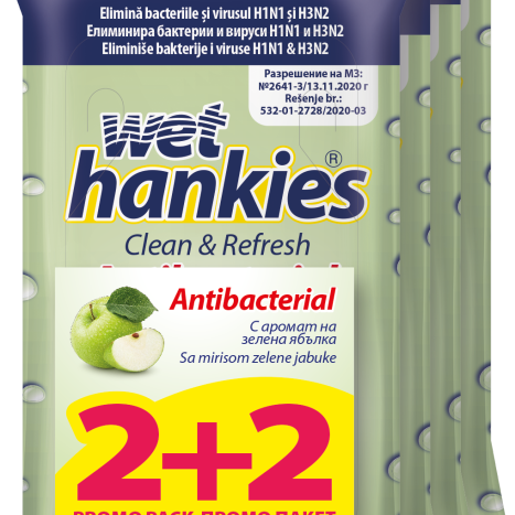 WET HANKIES GREEN APPLE 2+2 Антибактериални влажни кърпи х 15