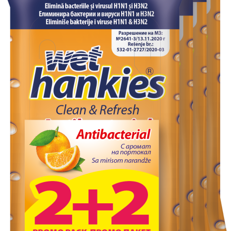 WET HANKIES ORANGE 2+2 Антибактериални влажни кърпи х 15
