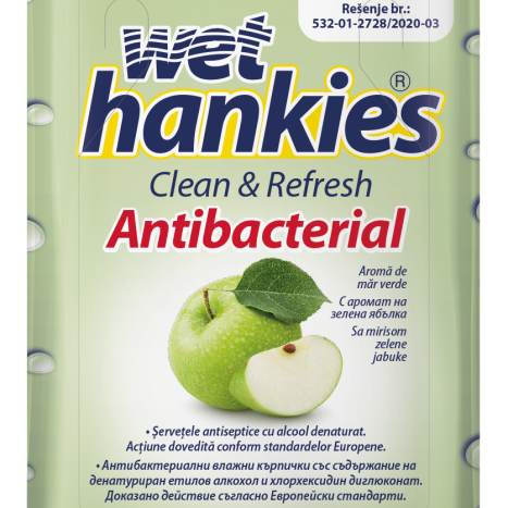 WET HANKIES GREEN APPLE Антибактериални влажни кърпи х 15