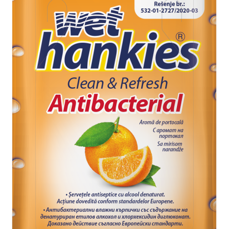 WET HANKIES ORANGE Антибактериални влажни кърпи х 15
