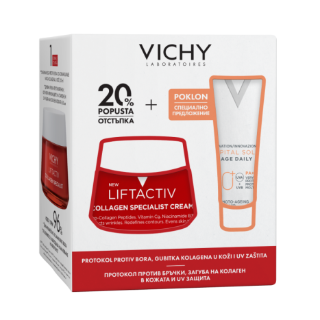 VICHY PROMO LIFTACTIV COLLAGEN SPECIALIST дневен крем 50ml + SOLEIL SPF50+ UV-AGE флуид 15ml