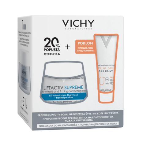 VICHY PROMO LIFTACTIV SUPREME крем за нормална кожа 50ml + SOLEIL SPF50+ UV-AGE флуид 15ml