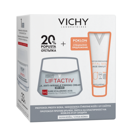 VICHY PROMO LIFTACTIV SUPREME крем за суха кожа 50ml + SOLEIL SPF50+ UV-AGE флуид 15ml