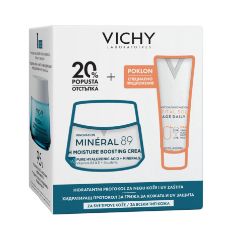 VICHY PROMO MINERAL 89 крем за всеки тип кожа 50ml + SOLEIL SPF50+ UV-AGE флуид 15ml