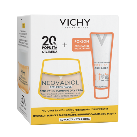 VICHY PROMO NEOVADIOL PERI-MENOPAUSE дневен крем за суха кожа 50ml + SOLEIL SPF50+ UV-AGE флуид 15ml