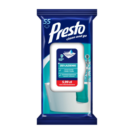 PRESTO Wipes мокри кърпи Почистване на баня x 55