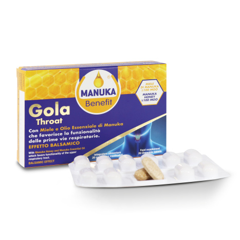MANUKA BENEFIT Дъвчащи таблетки за гърло с мед от Манука x 20 tabl