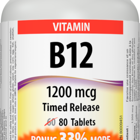 WEBBER NATURALS VITAMIN B12 1200µg Витамин B12 (метилкобаламин) с удължено освобождаване х 80 tabl