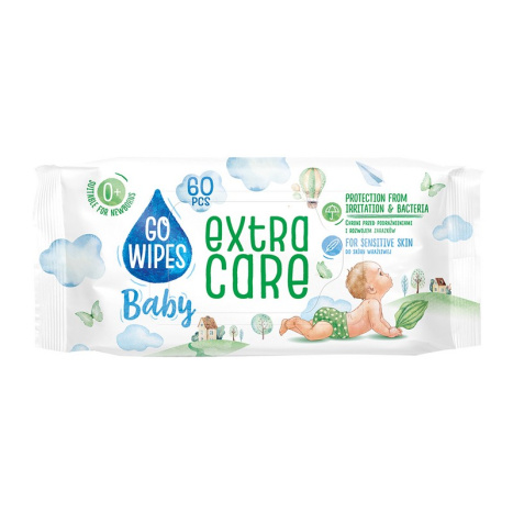 GO WIPES Бебешки мокри кърпи за допълнителна грижа за бебето с алантоин и антибактериален ефект x 60