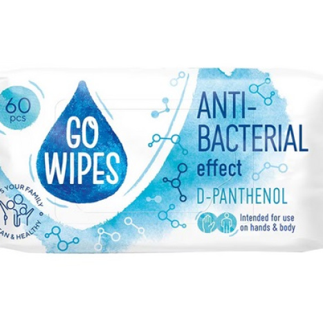GO WIPES Мокри кърпи с антибактeриален ефект, Д-пантенол x 60