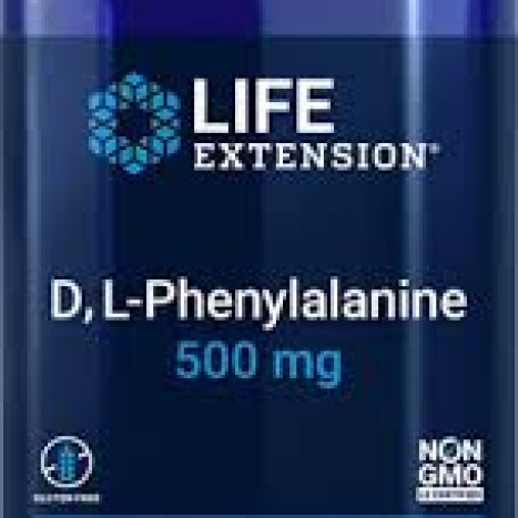 LIFE EXTENSION D, L- PHENYLALANINE 500mg DL- Фениланин подкрепа на мозъчната функция x 100 V caps