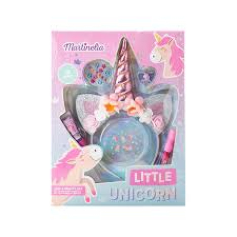 MARTINELIA 26104 Детски комплект за грим с диадема Little Unicorn диадема за коса Еднорог,Гланц за устни, стикери, скъпоценни камъни за лице