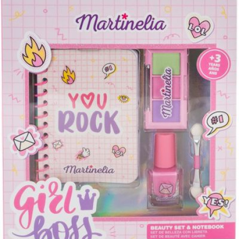 MARTINELIA 31114 super girl Детски комплект гримове с тефтер-лак за нокти,сенки палитра, апликатор, тефтер