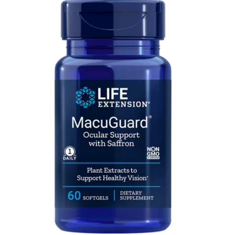 LIFE EXTENSION MACUGUARD Ocular Support with Saffron Формула за Очи с Лутеин, Зеаксатин и Шафран x 60 softgel caps